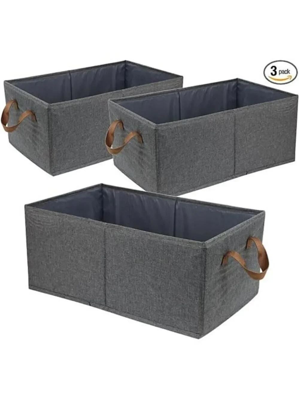 Set of 3 Foldable Fabric Storage Bins Closet Organizer Boxes for Shelves